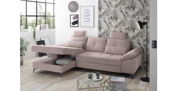 ECKSOFA Rosa Mikrovelours  - Chromfarben/Schwarz, KONVENTIONELL, Kunststoff/Textil (170/270cm) - Carryhome