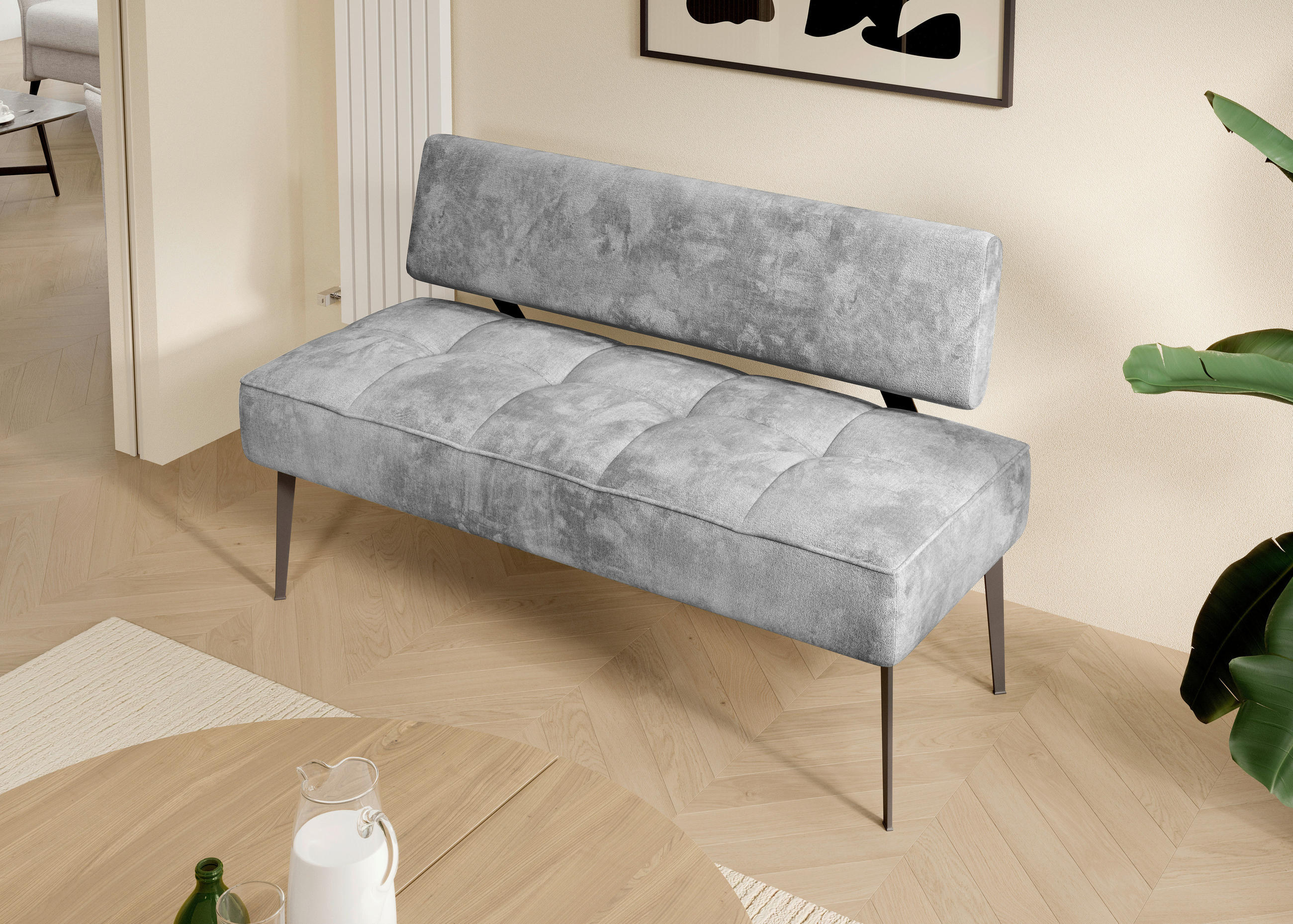 SITZBANK 162/90/65 cm Webstoff Grau, Hellgrau Metall  - Hellgrau/Schwarz, MODERN, Textil/Metall (162/90/65cm) - Welnova