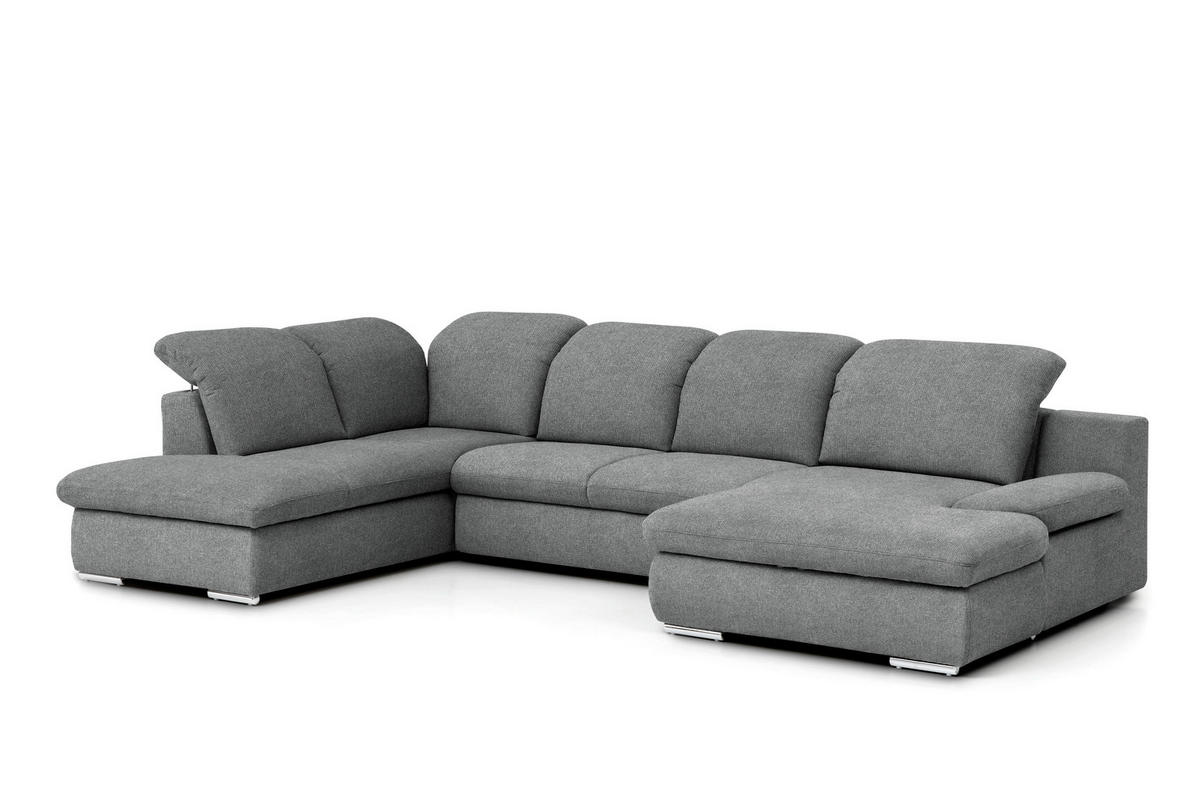 WOHNLANDSCHAFT Dunkelgrau Chenille  - Chromfarben/Dunkelgrau, Design, Textil/Metall (212/353/165cm) - Livetastic
