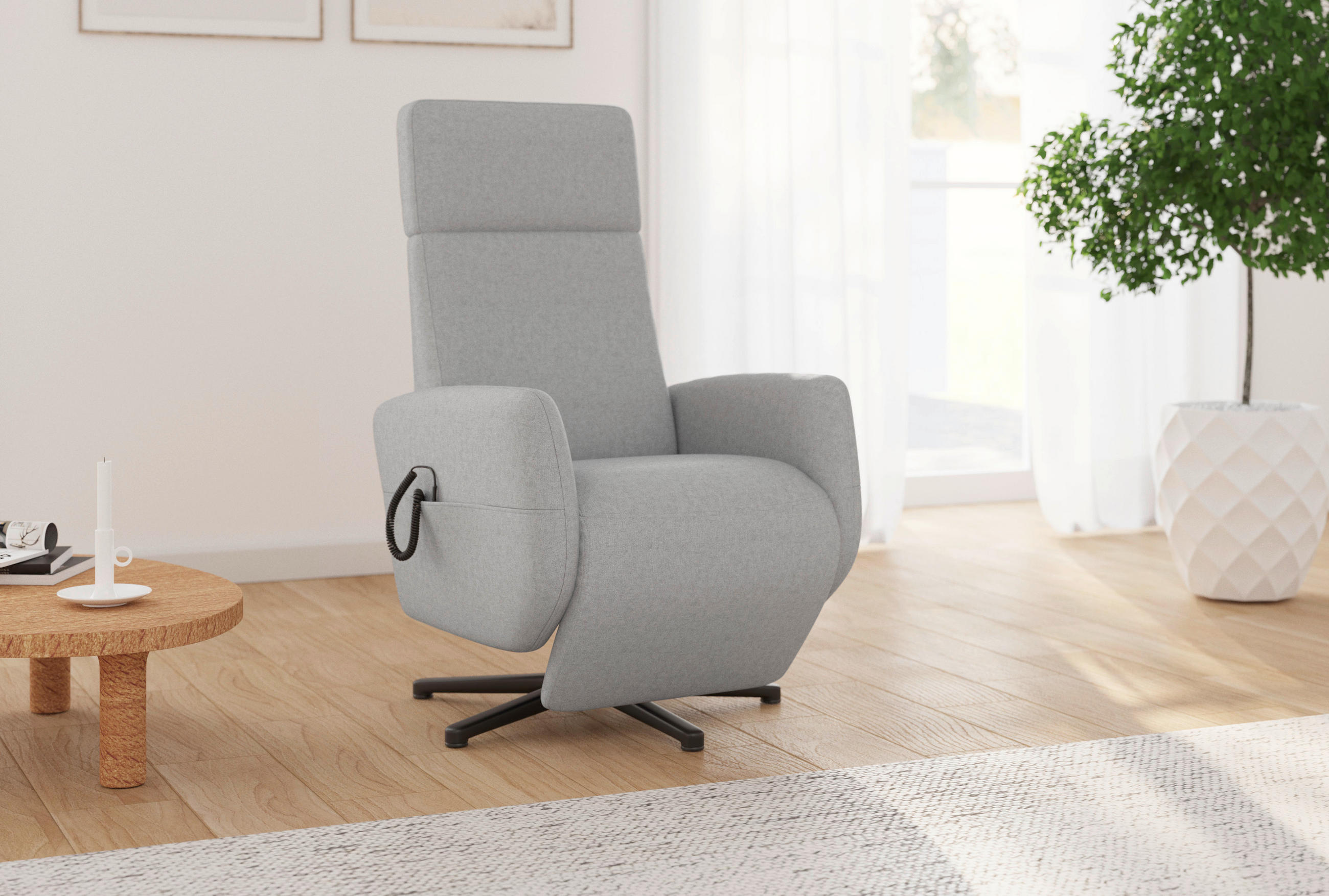 RELAXSESSEL in Textil Hellgrau  - Hellgrau/Schwarz, Konventionell, Textil/Metall (71/110/82cm) - Sit & More