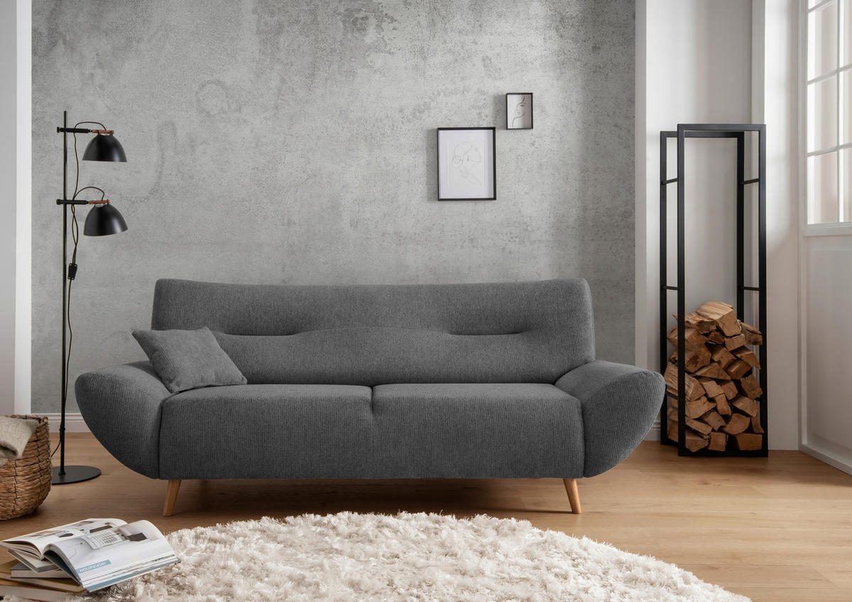 3-SITZER-SOFA in Chenille Anthrazit  - Wildeiche/Anthrazit, MODERN, Holz/Textil (205/81/90cm) - MID.YOU