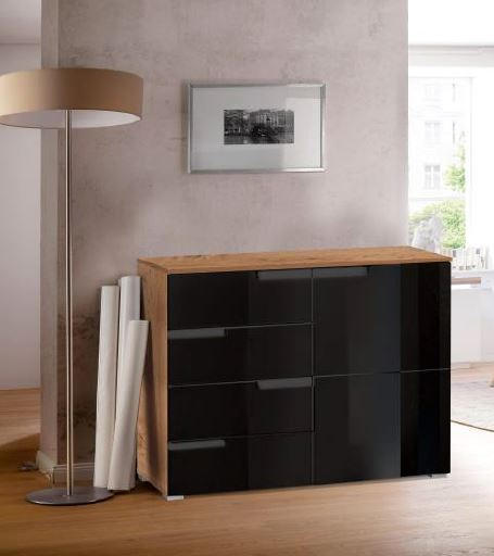 COMODĂ 100/80/40 cm  - negru lucios intens/culoare aluminiu, Basics, plastic/material pe bază de lemn (100/80/40cm) - Hom`in