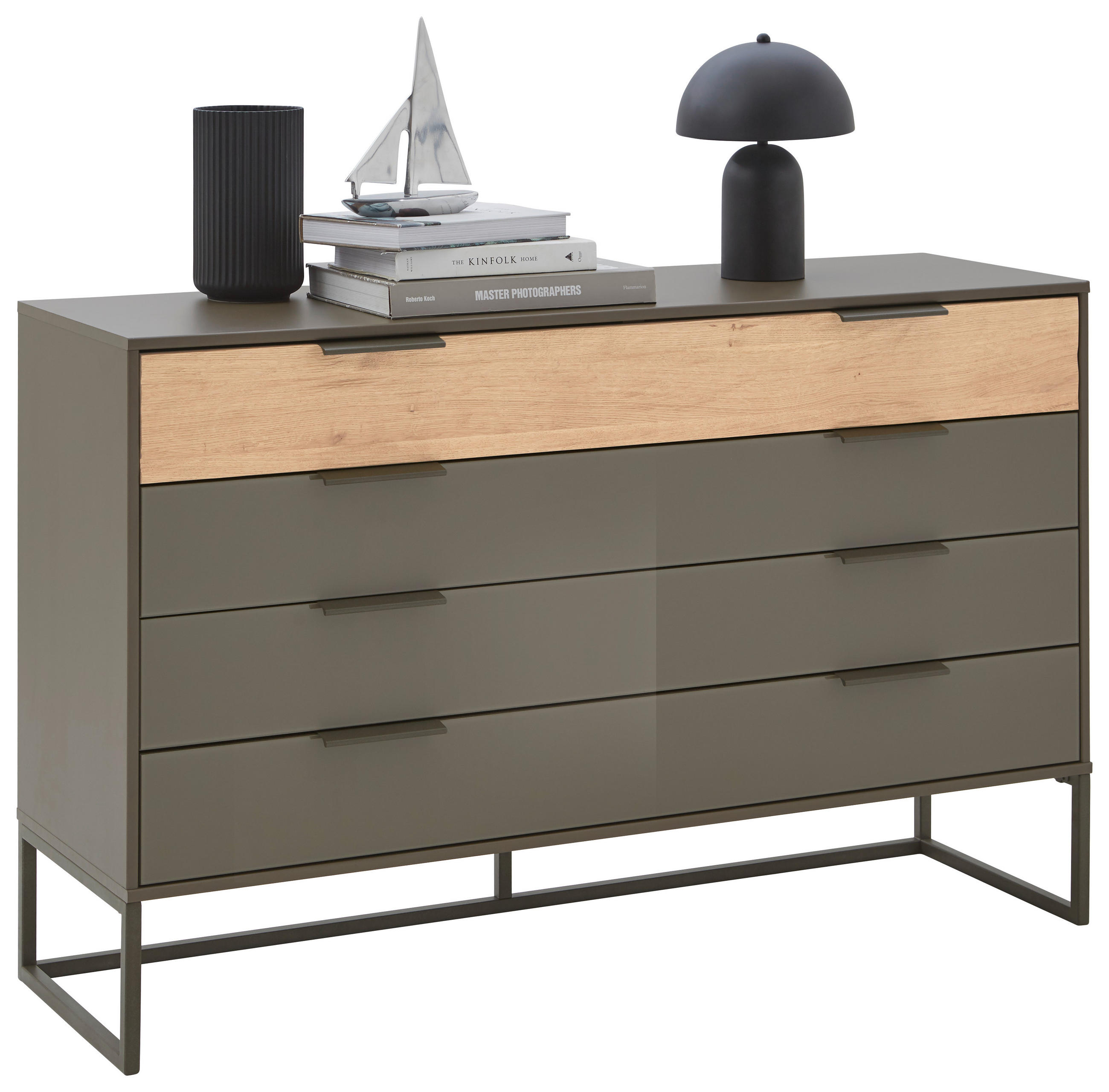 SIDEBOARD  in 141/89/43 cm  - Schieferfarben/Eichefarben, Design, Glas/Holzwerkstoff (141/89/43cm) - Dieter Knoll