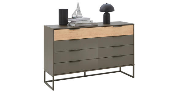 SIDEBOARD  in 141/89/43 cm  - Schieferfarben/Eichefarben, Design, Glas/Holzwerkstoff (141/89/43cm) - Dieter Knoll