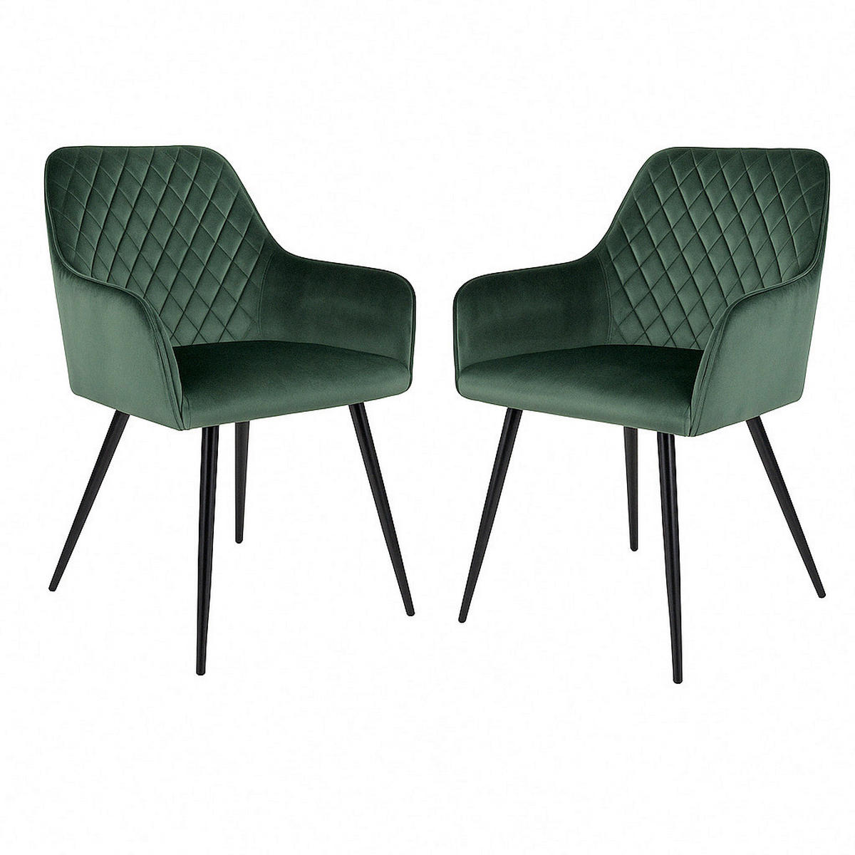 STOL MED ARMSTÖD SET 2 styck sammet  - svart/mörkgrön, Modern, metall/textil (57/87/65cm) - MID.YOU