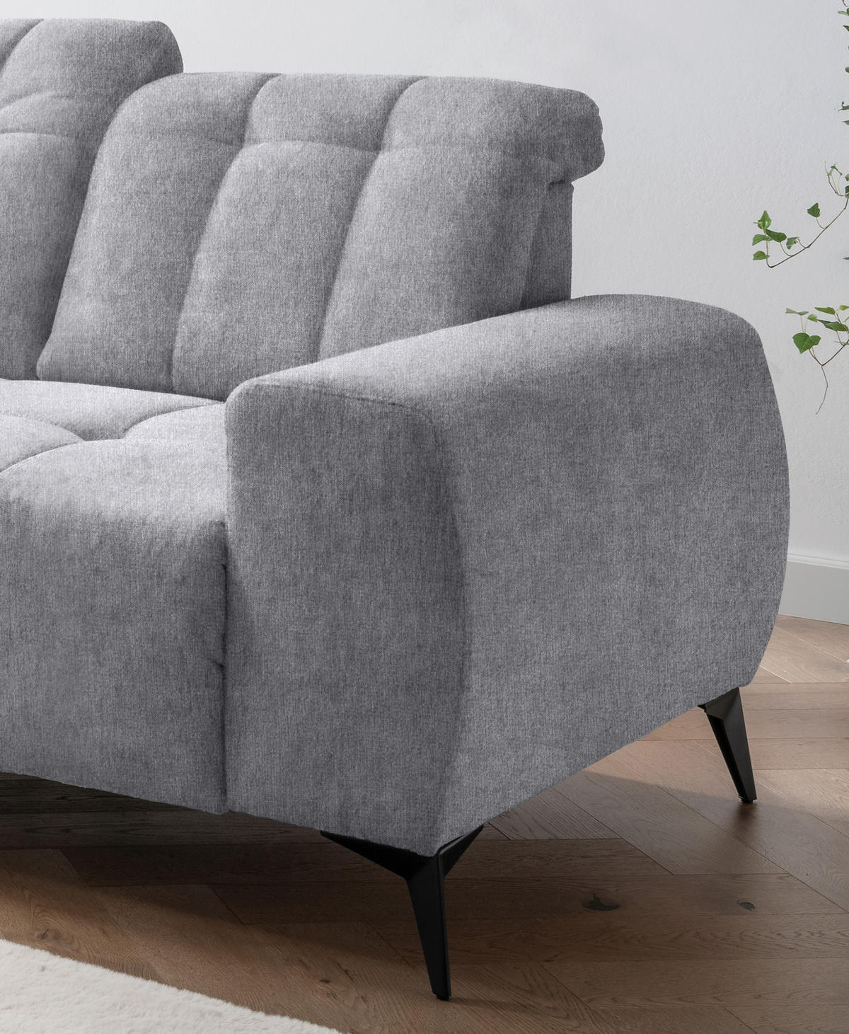 ECKSOFA in Mikrofaser Hellgrau  - Hellgrau/Schwarz, Modern, Textil/Metall (200/261cm) - Livetastic