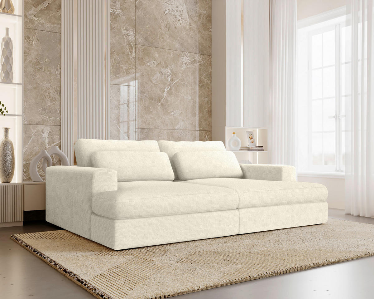 BIGSOFA in Chenille Beige  - Beige/Schwarz, Design, Textil (223/80/158cm) - Lomoco