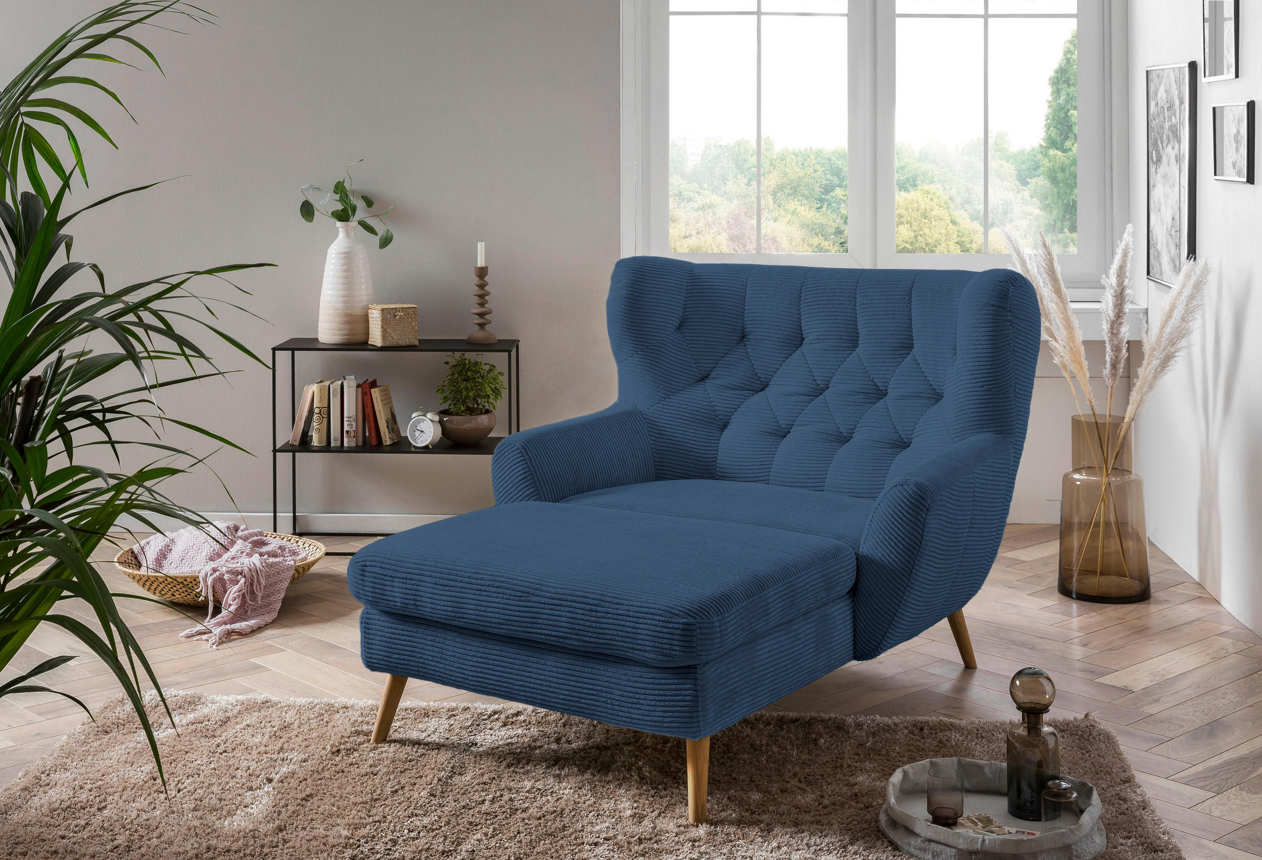 XXL-SESSEL Cord Blau    - Blau, Design, Holz/Textil (120/101/165cm) - Stylife