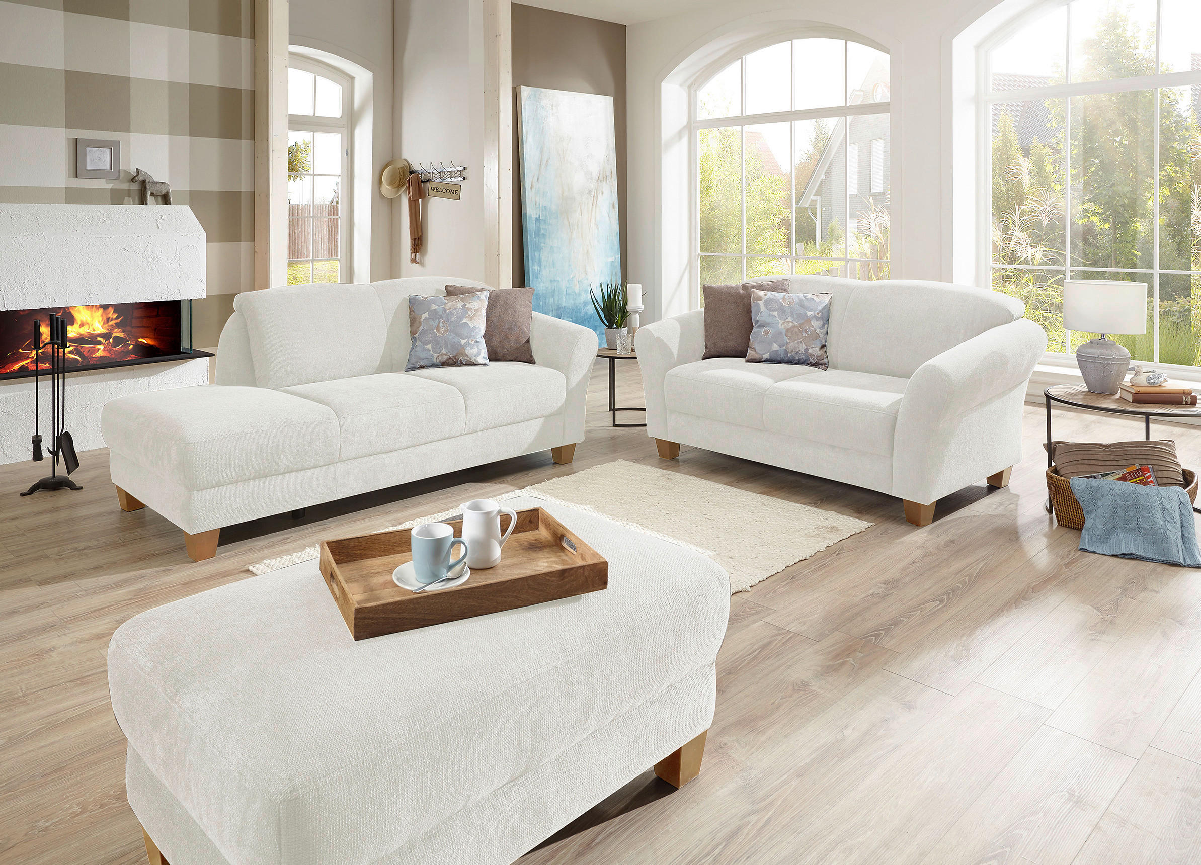 2-SITZER-SOFA Flachgewebe Creme  - Creme/Naturfarben, KONVENTIONELL, Holz/Textil (163/84/89cm) - Sit & More