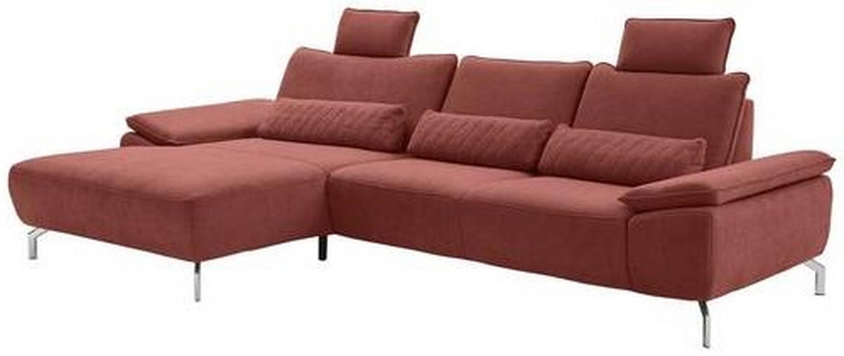 ECKSOFA MR 270 Bordeaux Chenille  - Chromfarben/Bordeaux, Design, Textil/Metall (181/335cm) - Musterring
