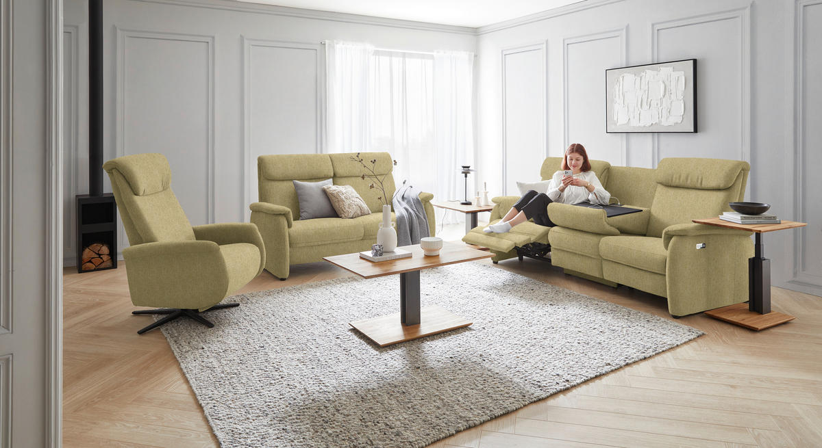 TRAPEZSOFA in Flachgewebe Gelb, Hellgrün  - Gelb/Schwarz, Konventionell, Textil/Metall (219/107/97cm) - Pure Home Comfort