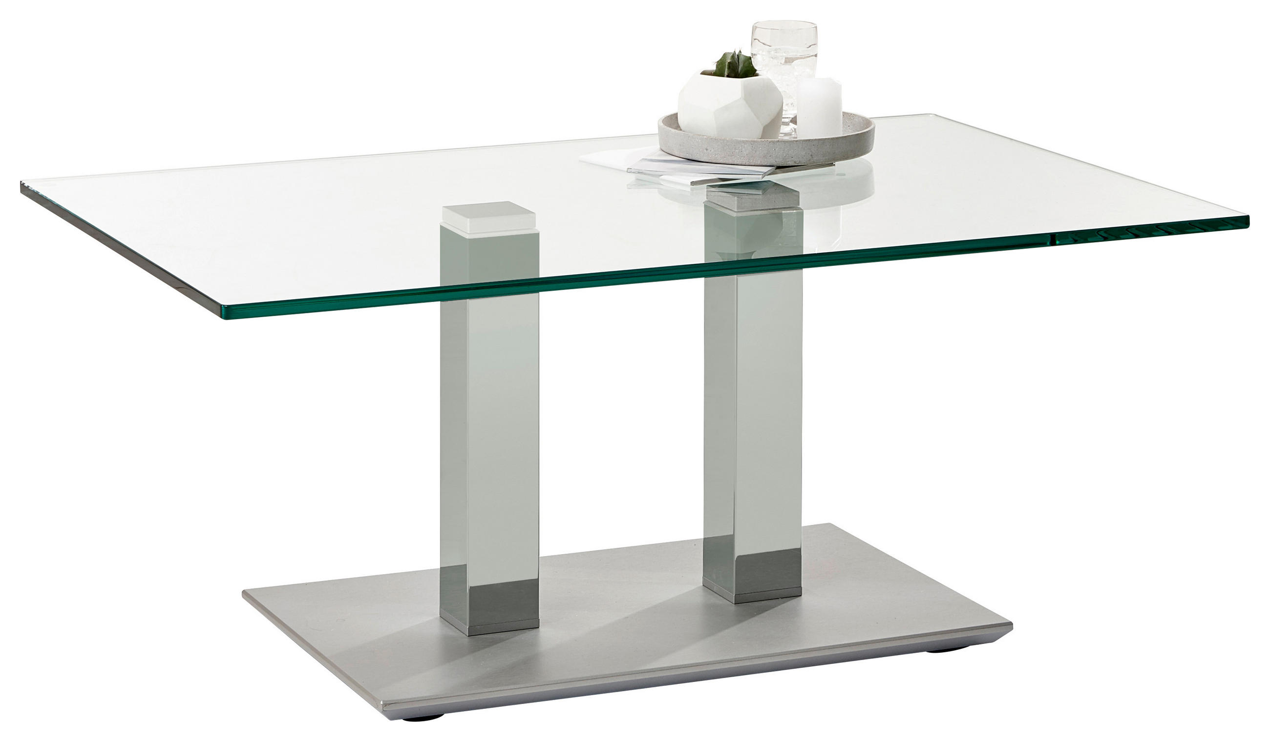 COUCHTISCH Klarglas 110/70/46-65 cm rechteckig Weiß, Edelstahlfarben  - Edelstahlfarben/Weiß, Design, Glas/Kunststoff (110/70/46-65cm)