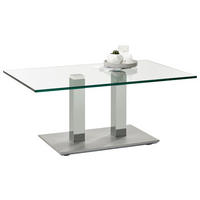 COUCHTISCH Klarglas 110/70/46-65 cm rechteckig Weiß, Edelstahlfarben  - Edelstahlfarben/Weiß, Design, Glas/Kunststoff (110/70/46-65cm)