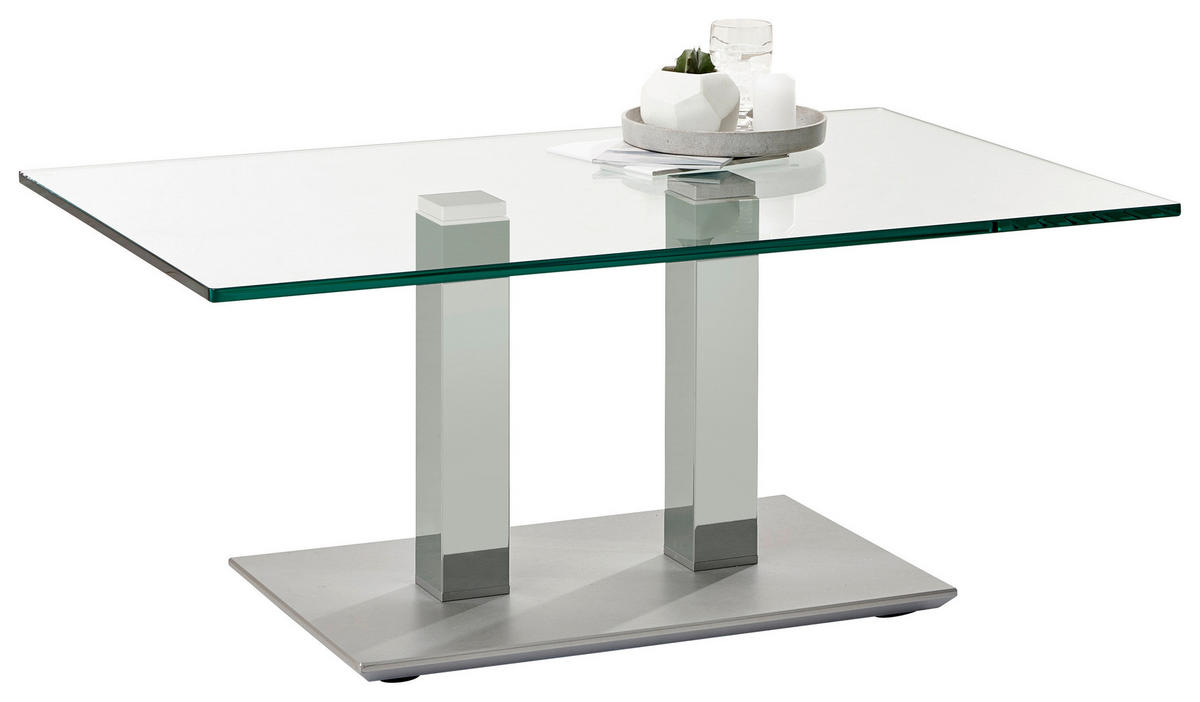 COUCHTISCH Klarglas 110/70/46-65 cm rechteckig Weiß, Edelstahlfarben  - Edelstahlfarben/Weiß, Design, Glas/Kunststoff (110/70/46-65cm)