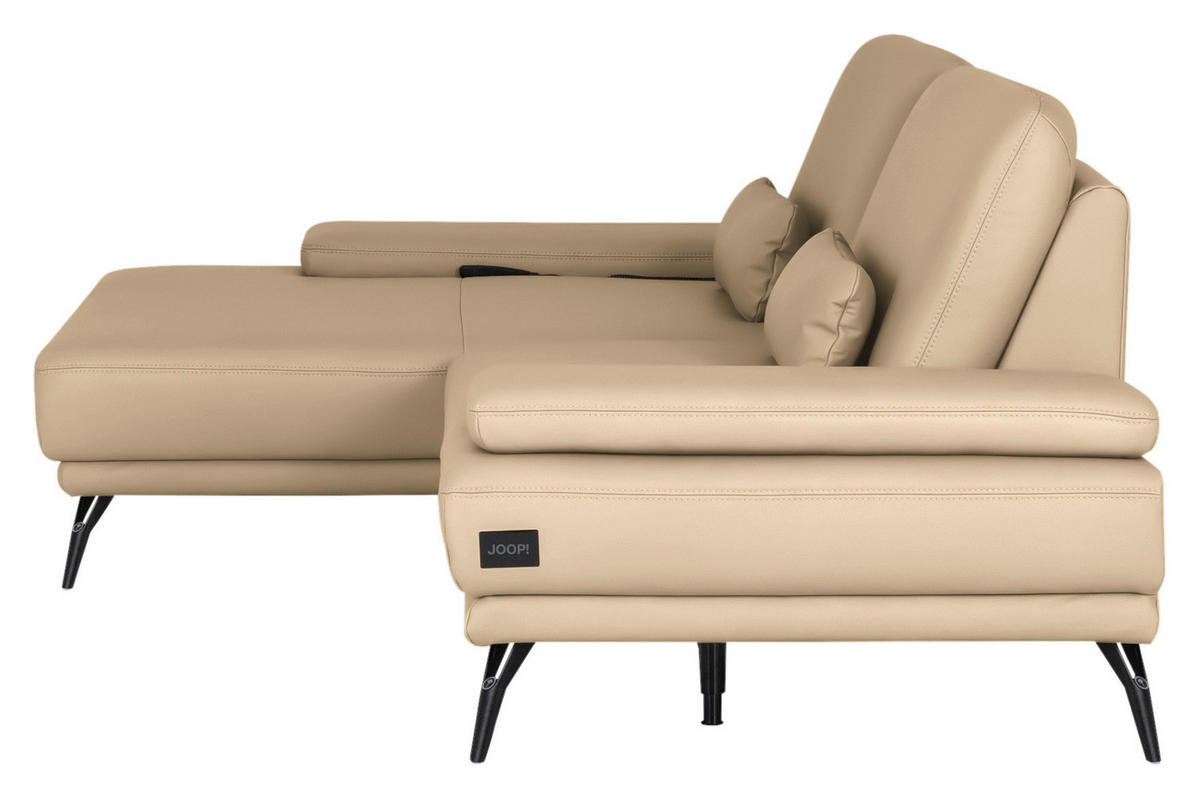 ECKSOFA Echtleder Sandfarben  - Sandfarben/Schwarz, Konventionell, Leder/Metall (180/301cm) - Joop!