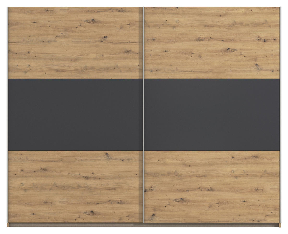 SCHWEBETÜRENSCHRANK 261/210/59 cm 2-türig Grau, Eiche Artisan  - Alufarben/Eiche Artisan, KONVENTIONELL, Holzwerkstoff/Metall (261/210/59cm)