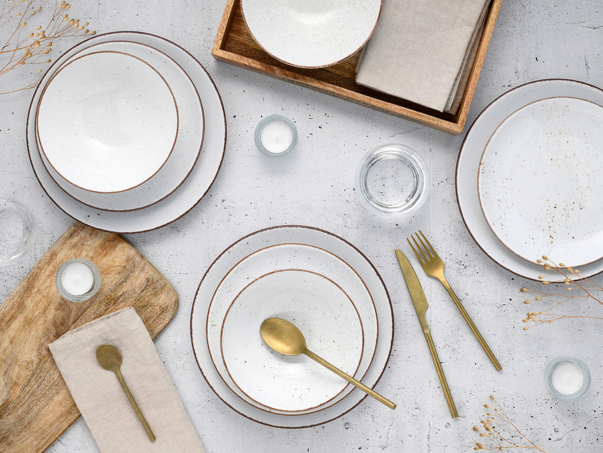 TAFELSERVICE Weiß, Grauweiß Vintage Nature Weiss 12-teilig  - Grauweiß/Weiß, Basics, Keramik - Creatable