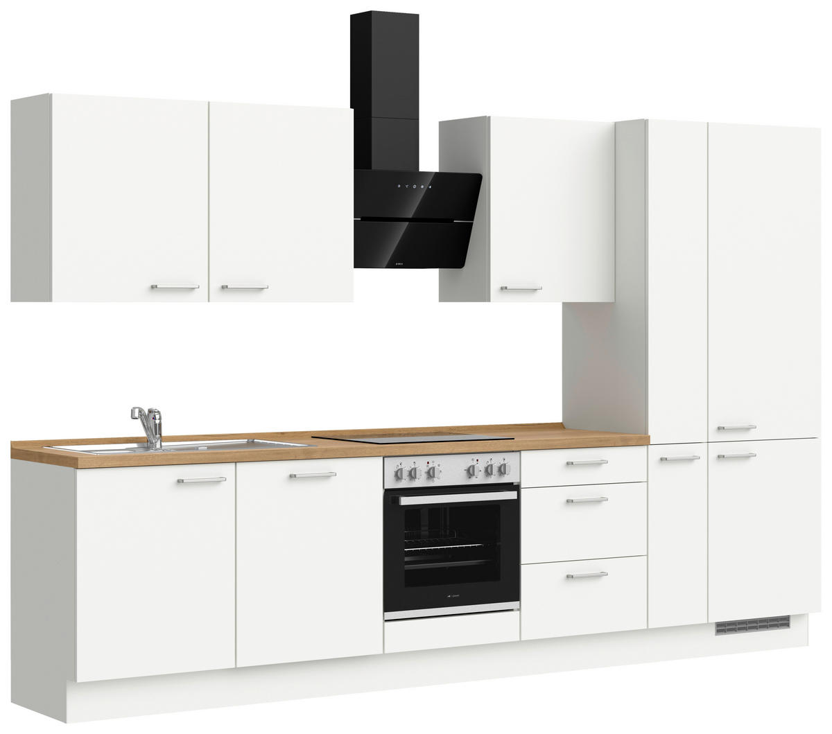 KÜCHENLEERBLOCK 330 cm   in Weiß, Eichefarben  - Edelstahlfarben/Eichefarben, MODERN, Holzwerkstoff/Metall (330cm) - Nobilia