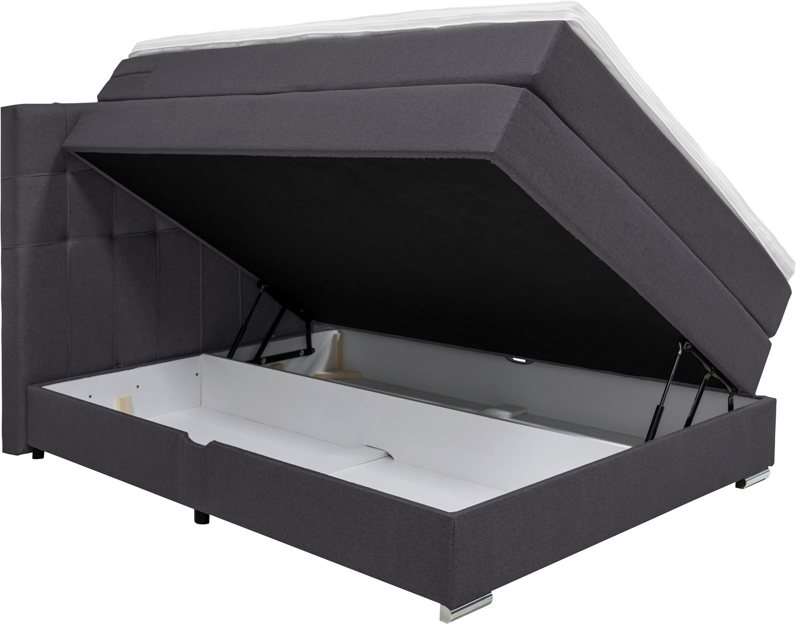 BOXSPRINGBETT 140/200 cm  in Dunkelgrau  - Dunkelgrau/Alufarben, Konventionell, Kunststoff/Textil (140/200cm) - Carryhome