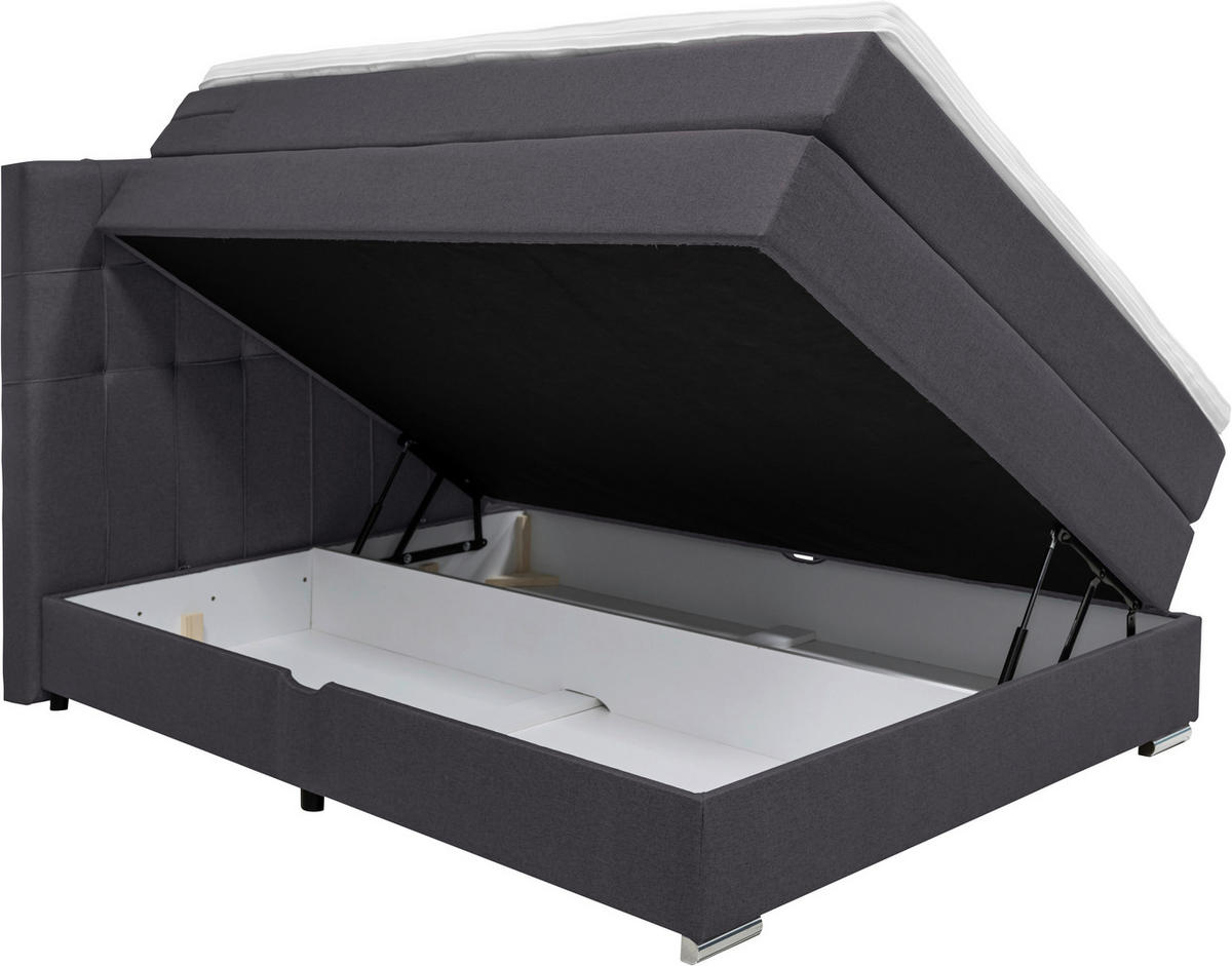 BOXSPRINGBETT 140/200 cm  in Dunkelgrau  - Dunkelgrau/Alufarben, Konventionell, Kunststoff/Textil (140/200cm) - Carryhome