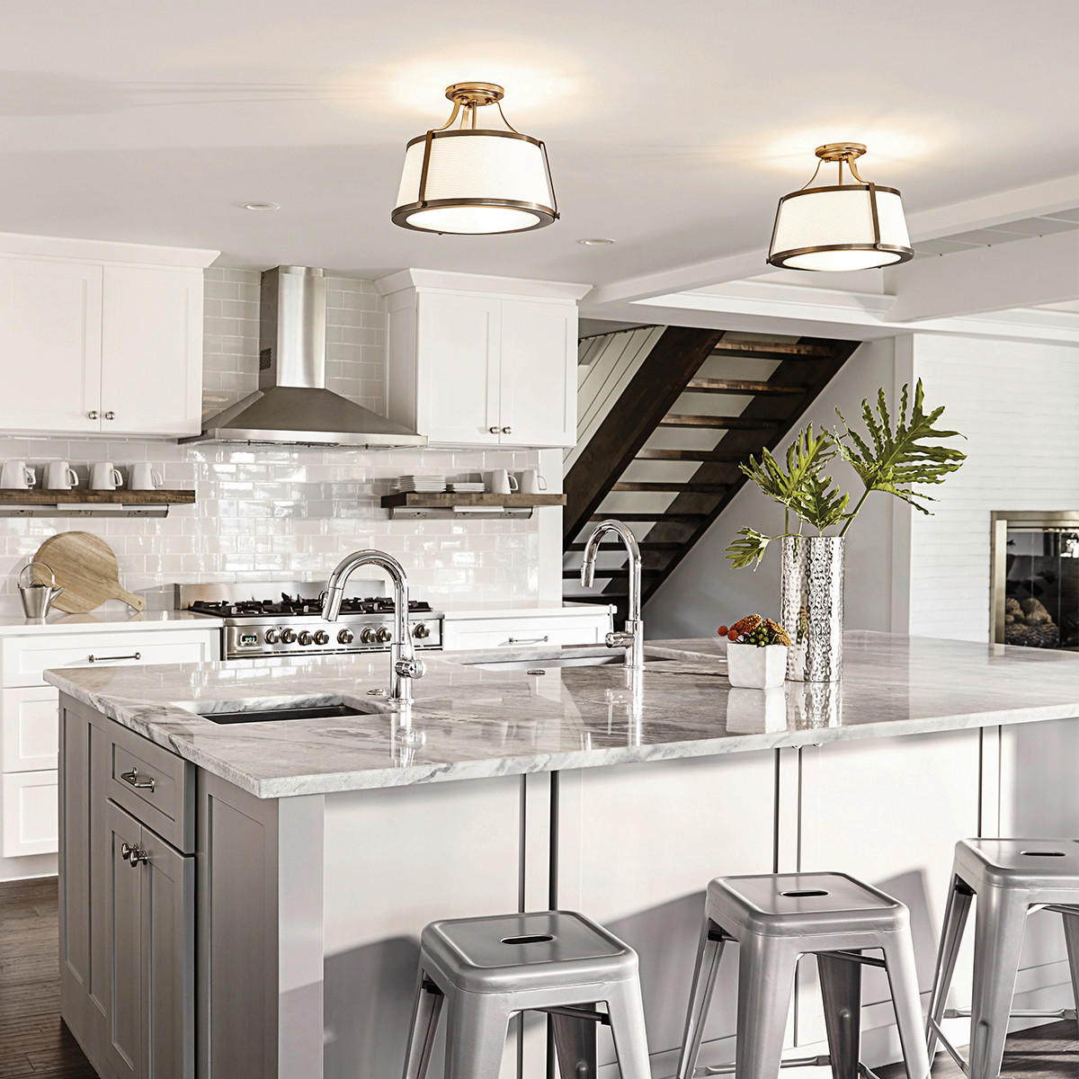 STROPNA SVETILKA Elstead Charlotte 40.6/33 cm   - zlate barve, Trendi, kovina/steklo (40.6/33cm) - Elstead Lighting