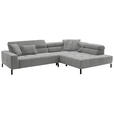 ECKSOFA in Feincord Grau  - Schwarz/Grau, KONVENTIONELL, Textil/Metall (311/219cm) - Hom`in