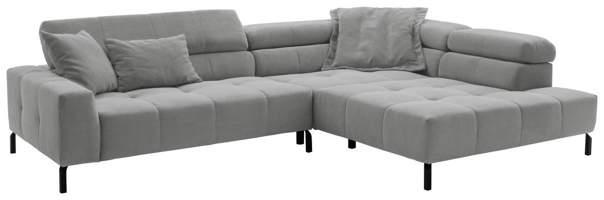 ECKSOFA in Feincord Grau  - Schwarz/Grau, Konventionell, Textil/Metall (311/219cm) - Hom`in