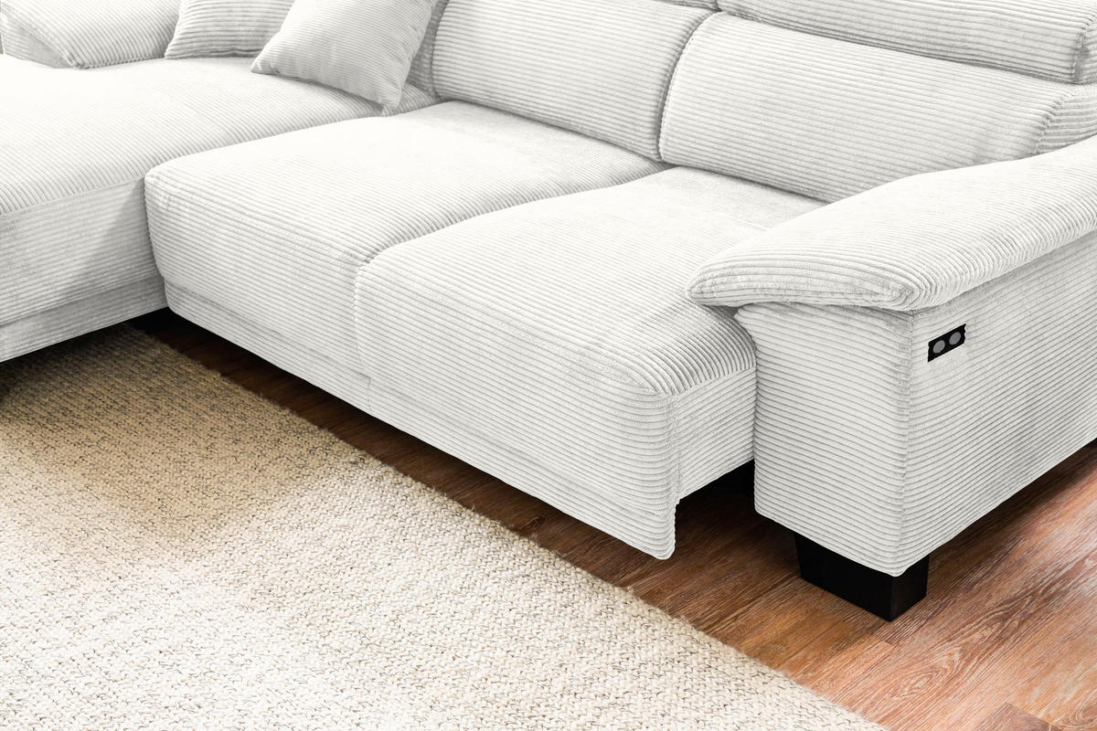ECKSOFA in Cord Weiss  - Weiss/Schwarz, Design, Holz/Textil (174/270cm) - Pure Home Lifestyle