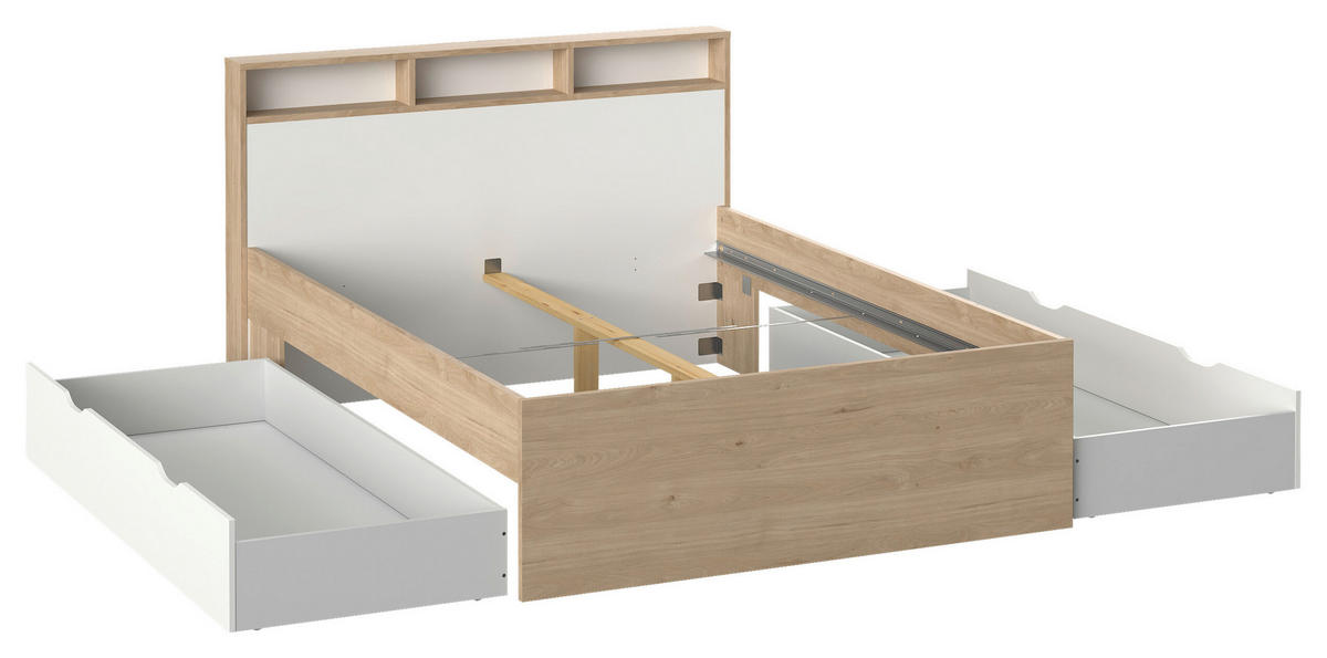POSTEĽ S ÚLOŽNÝM PRIESTOROM, 140/200 cm biela, farba duba - biela/farba duba, Modern, kompozitné drevo (140/200cm) - MID.YOU