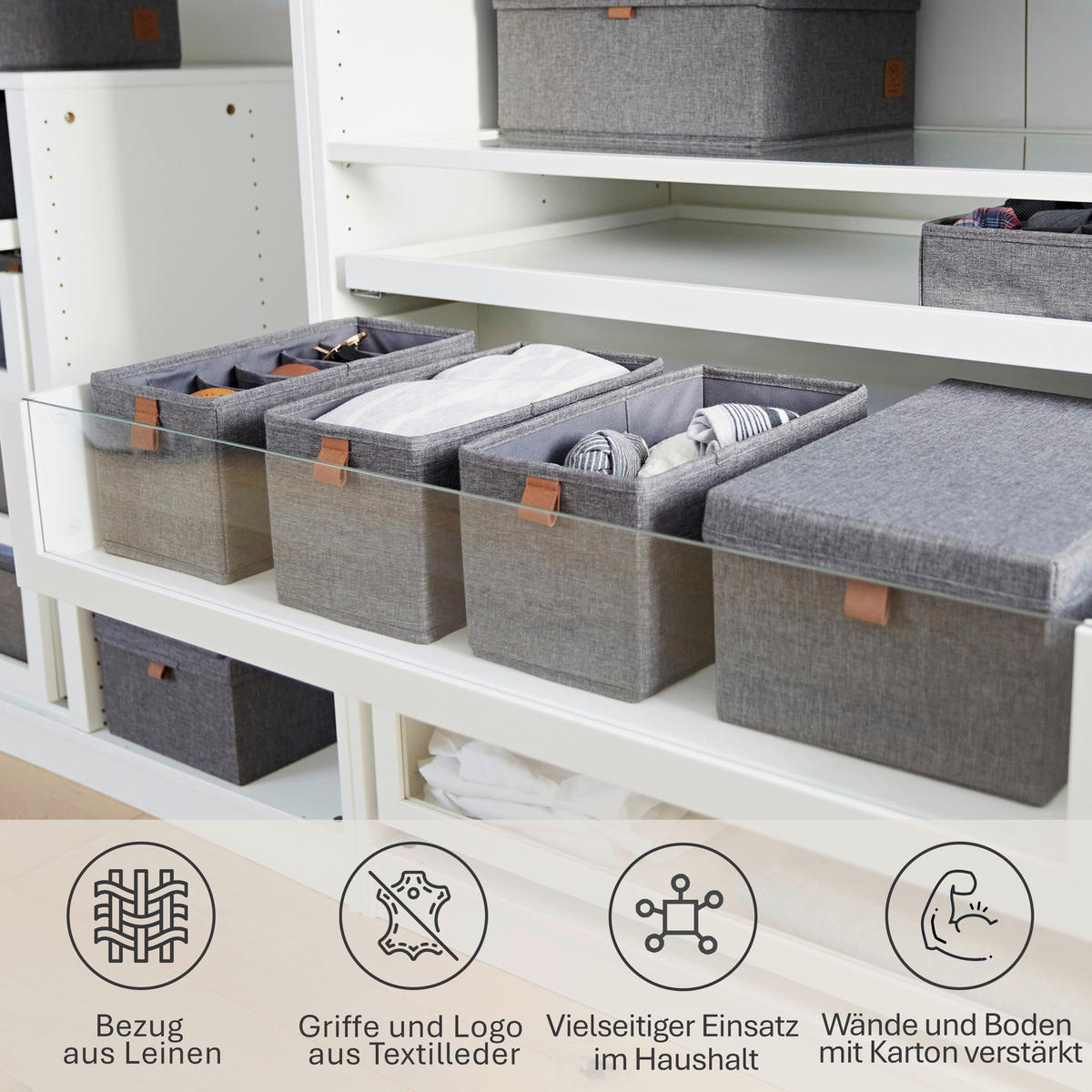AUFBEWAHRUNGSBOXEN-SET Premium  - Grau, Basics, Karton/Textil (30/15/15cm) - Store It