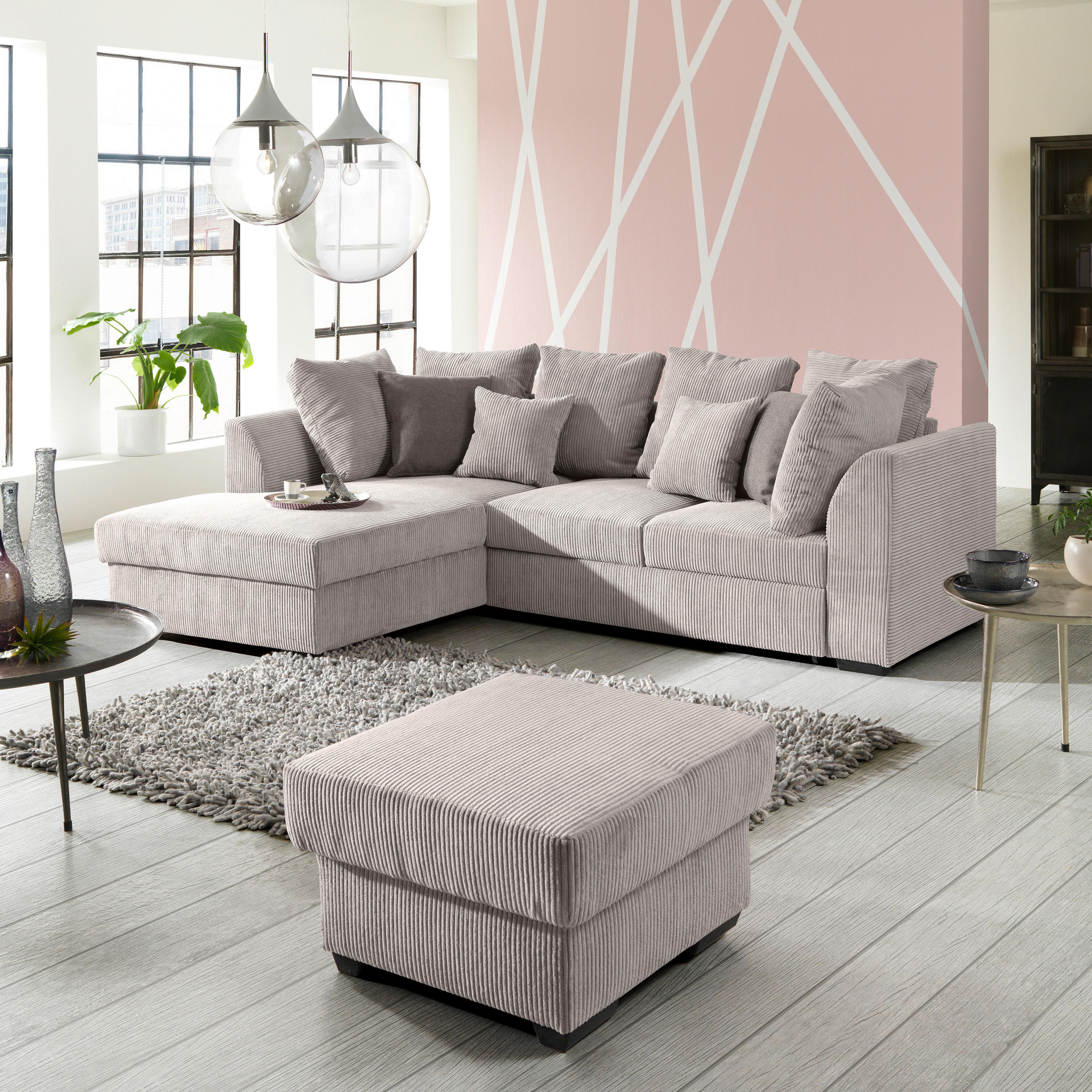 ECKSOFA inkl.Funktionen Beige Cord  - Pflaume/Beige, Design, Kunststoff/Textil (174/259cm) - Cantus