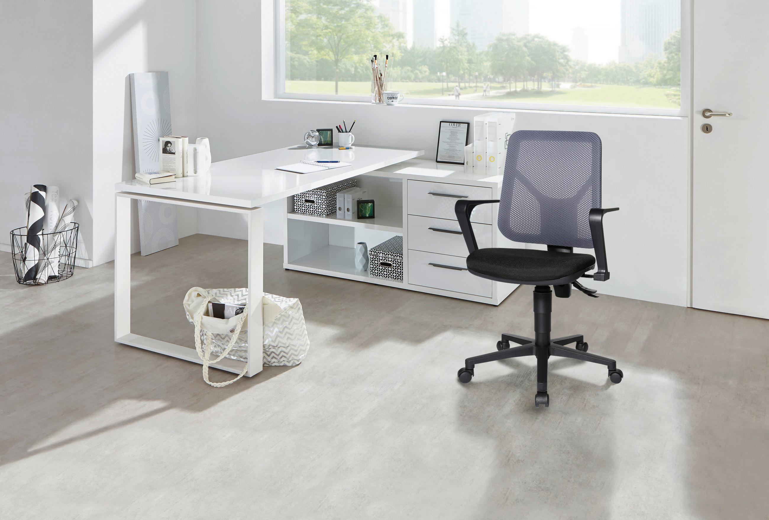 DREHSTUHL Flachgewebe, Netz Grau, Schwarz  - Schwarz/Grau, MODERN, Kunststoff/Textil (46/97-109/46cm) - Topstar