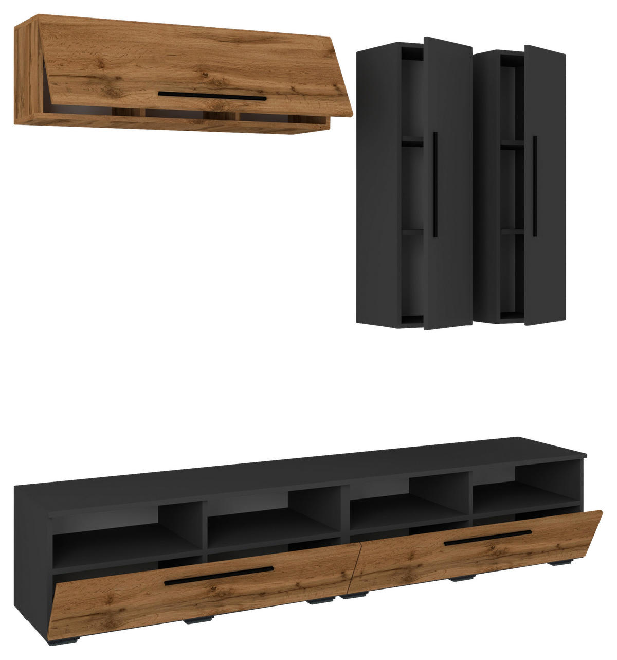 WOHNWAND  Anthrazit, Eichefarben 190/200/40 cm  - Eichefarben/Anthrazit, Modern, Holzwerkstoff/Kunststoff (190/200/40cm) - MID.YOU