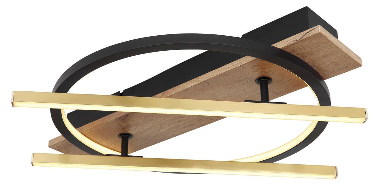 LED-DECKENLEUCHTE 32 W     - Dunkelbraun/Messingfarben, Design, Holzwerkstoff/Kunststoff (44/40/9cm) - Globo