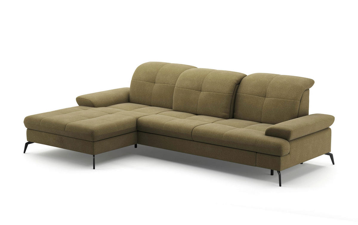 ECKSOFA in Flachgewebe Olivgrün  - Schwarz/Olivgrün, Konventionell, Textil/Metall (185/279cm) - Sit & More