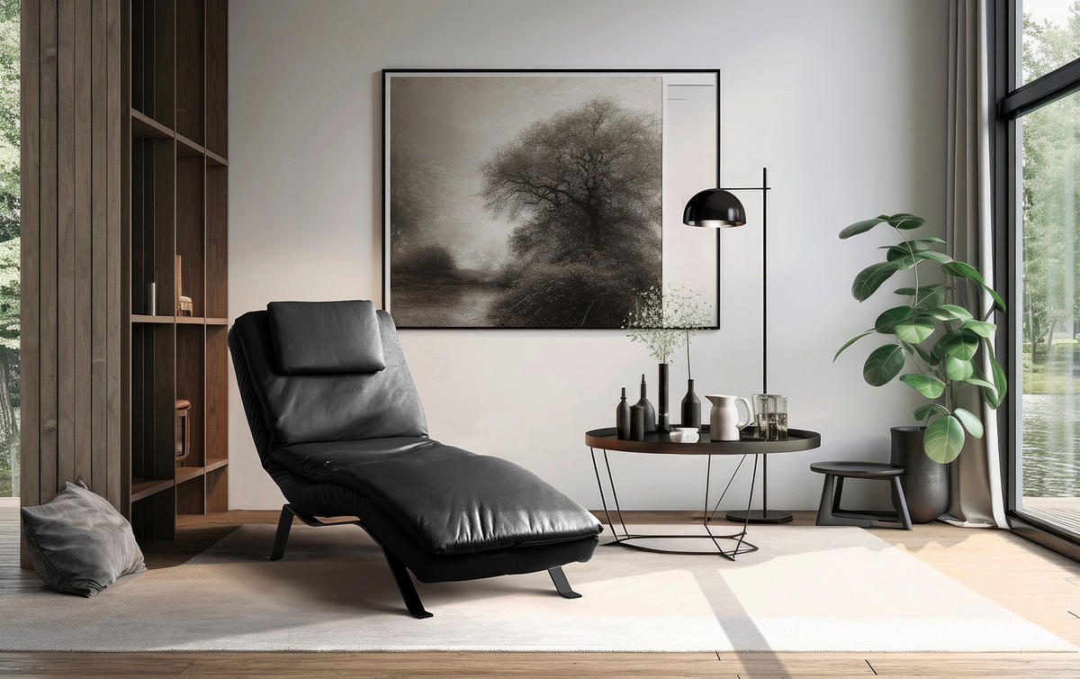 RELAXLIEGE Echtleder Schwarz  - Schwarz, Design, Leder/Metall (65/95/171cm) - Celina Home