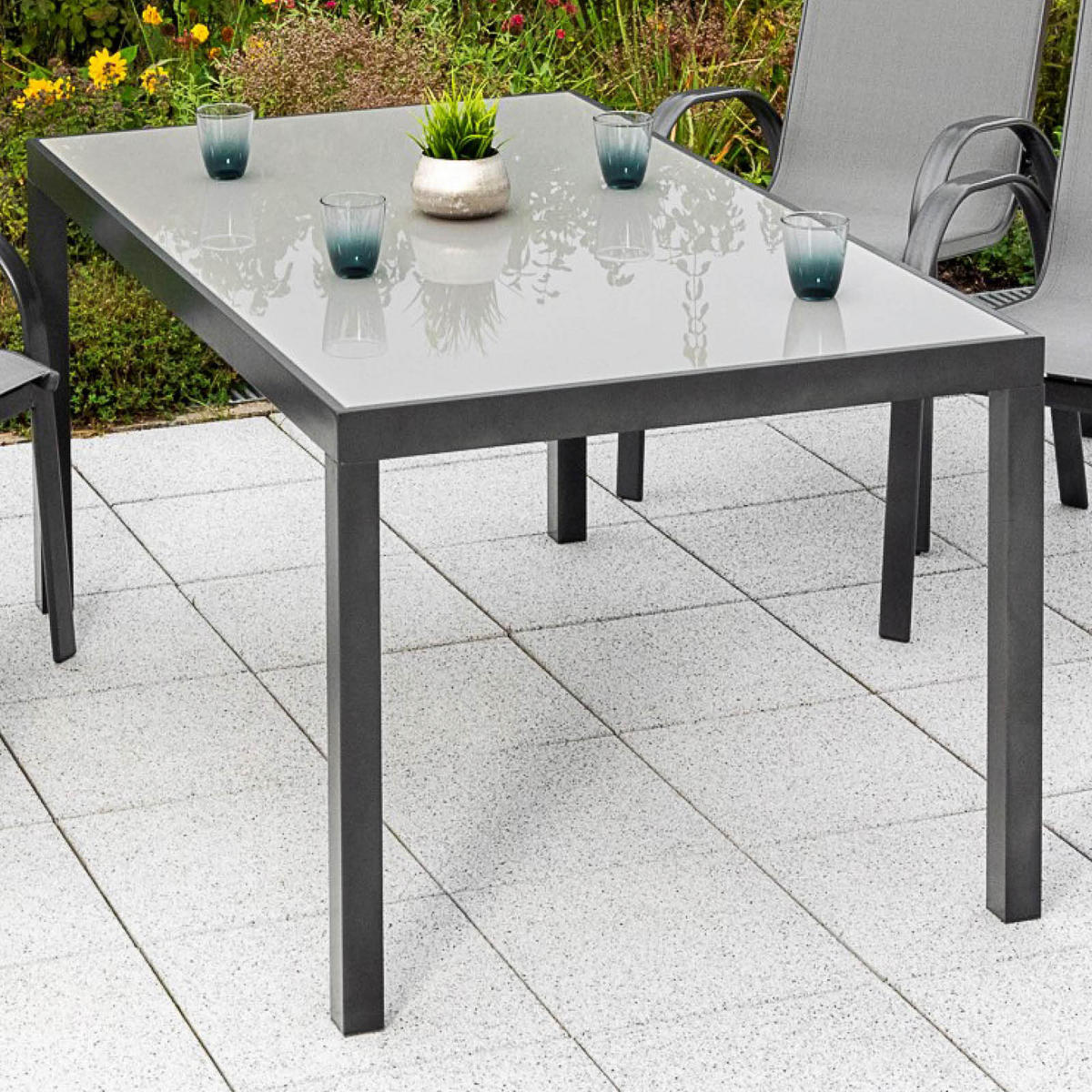 GARTENSET 5-teilig  - Graphitfarben/Grau, KONVENTIONELL, Glas/Textil - Gardenson
