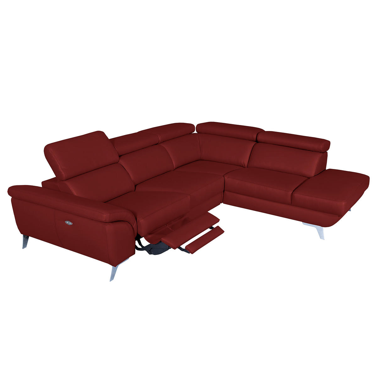 ECKSOFA Echtleder Rot  - Silberfarben/Rot, Design, Leder/Metall (283/228cm) - Livetastic