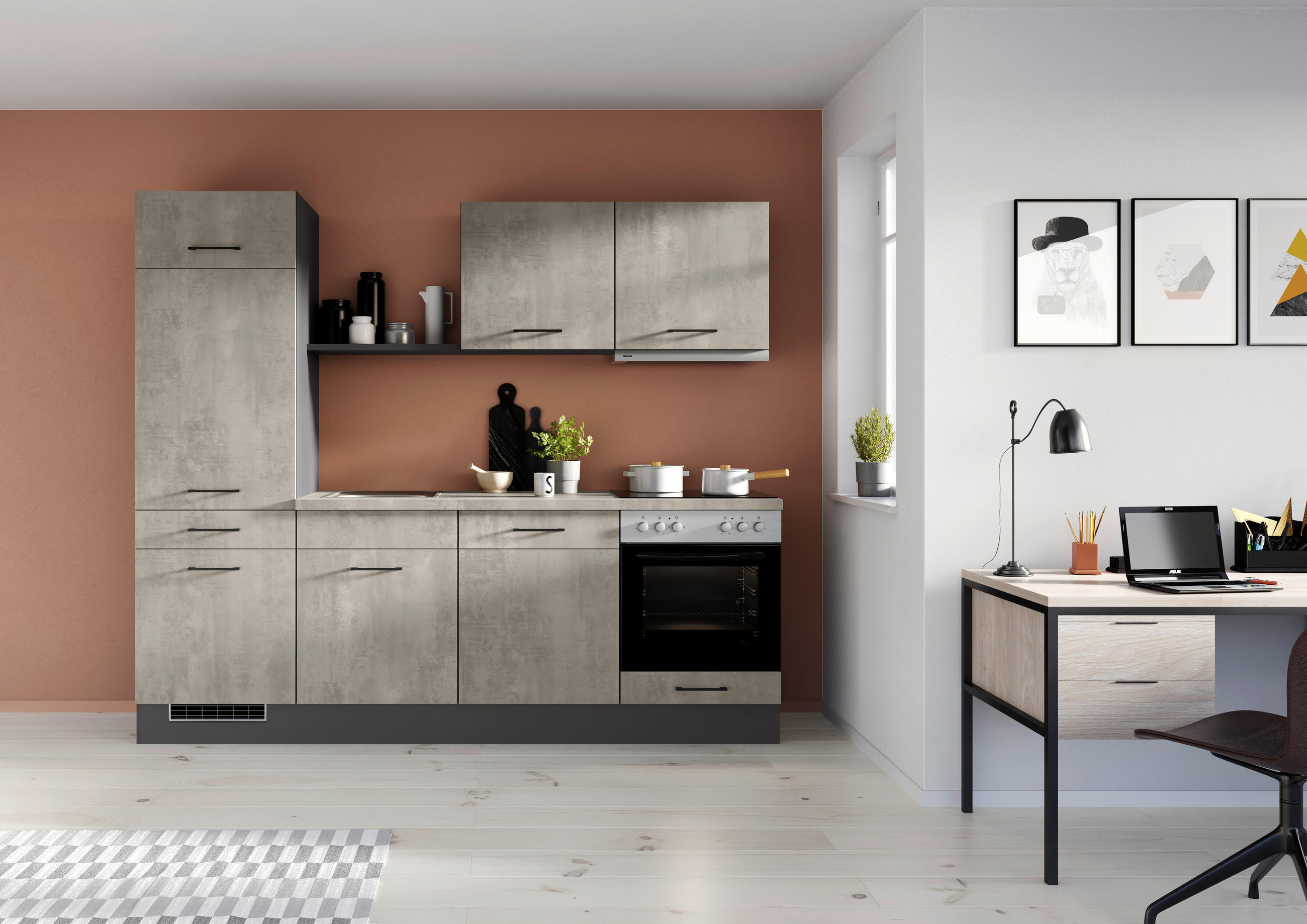 KÜCHENBLOCK 270 cm   in Graphitfarben, Grau  - Schwarz/Graphitfarben, Trend, Holzwerkstoff/Metall (270cm) - Impuls