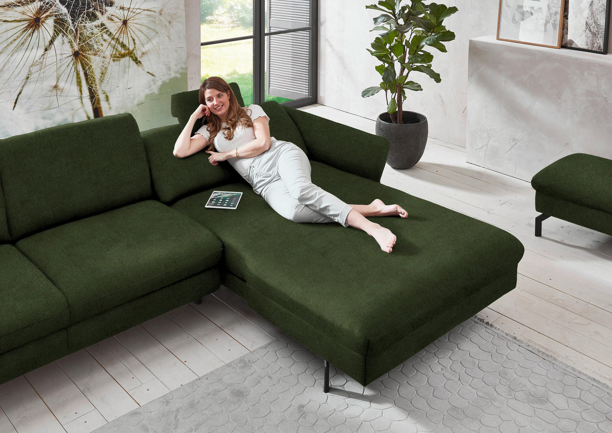 ECKSOFA in Velours Waldgrün  306/179 cm  - Waldgrün/Schwarz, Design, Textil/Metall (306/179cm) - Beldomo System