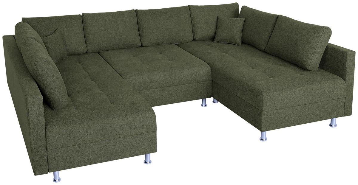 WOHNLANDSCHAFT Olivgrün Webstoff  - Chromfarben/Schwarz, Design, Textil (192/308/192cm) - P & B