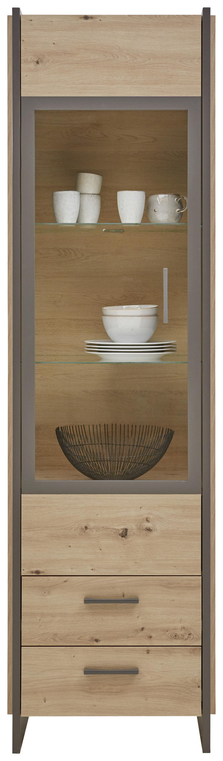 VITRINE Eiche Artisan - Eiche Artisan/Grau, Design, Glas/Holzwerkstoff (57/205/41cm) - Hom`in