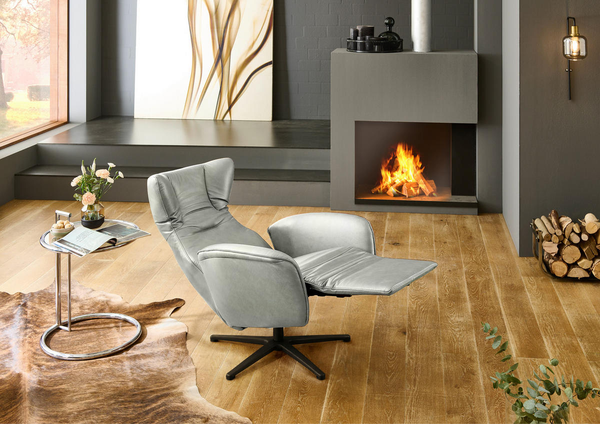 RELAXSESSEL Leder Silberfarben  - Silberfarben/Schwarz, Design, Leder/Metall (75/106/86cm) - Valdera