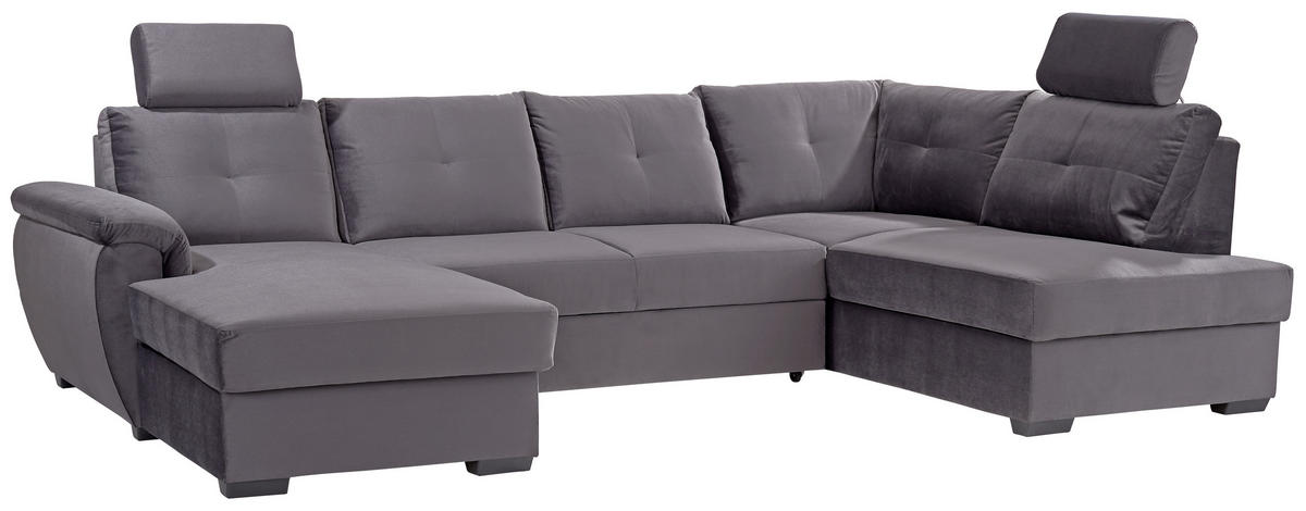 WOHNLANDSCHAFT in Velours Dunkelgrau  - Weiss/Dunkelgrau, Konventionell, Kunststoff/Textil (168/325/184cm) - Livetastic