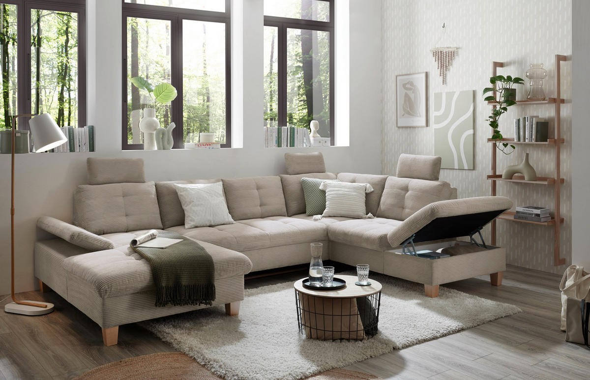 WOHNLANDSCHAFT Grau Cord  - Eichefarben/Grau, KONVENTIONELL, Holz/Textil (170/324/220cm) - MID.YOU
