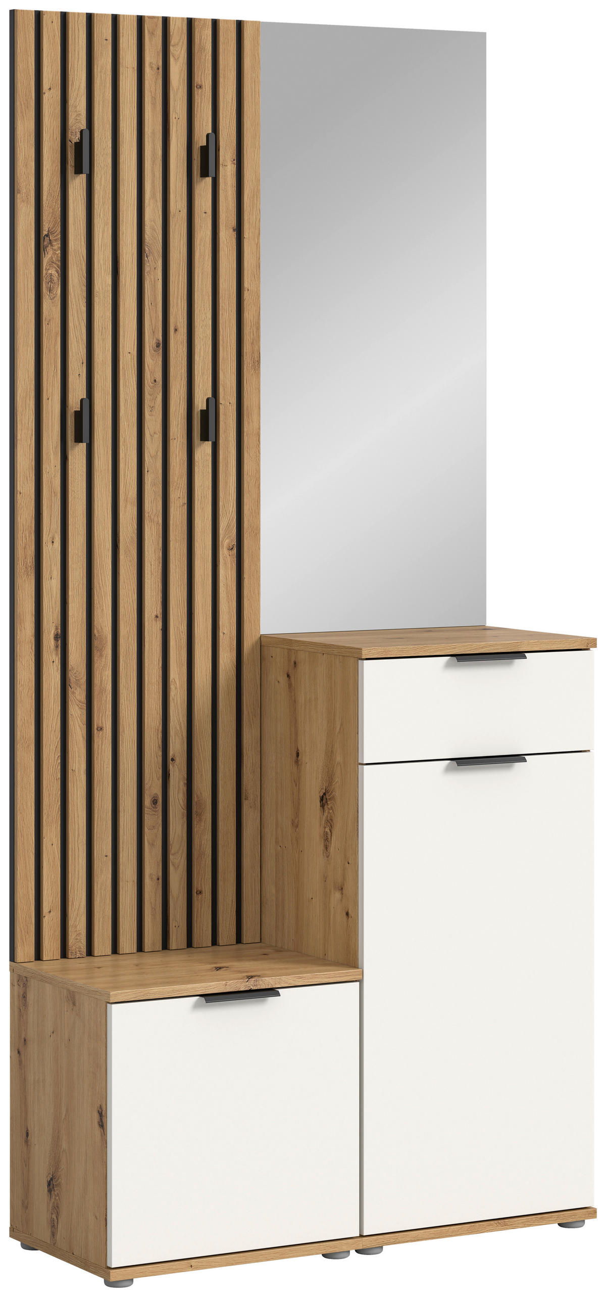 GARDEROBE 4-teilig  in 88/195/35 cm  - Weiß/Eiche Artisan, Design, Glas/Holzwerkstoff (88/195/35cm) - Xora