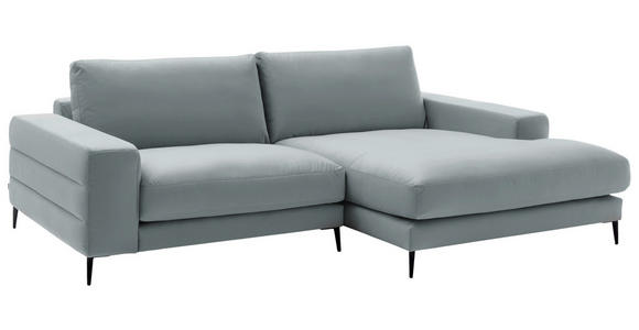 ECKSOFA  in Velours Hellgrau Rücken echt  253/177 cm  - Hellgrau/Schwarz, Design, Textil/Metall (253/177cm) - Dieter Knoll