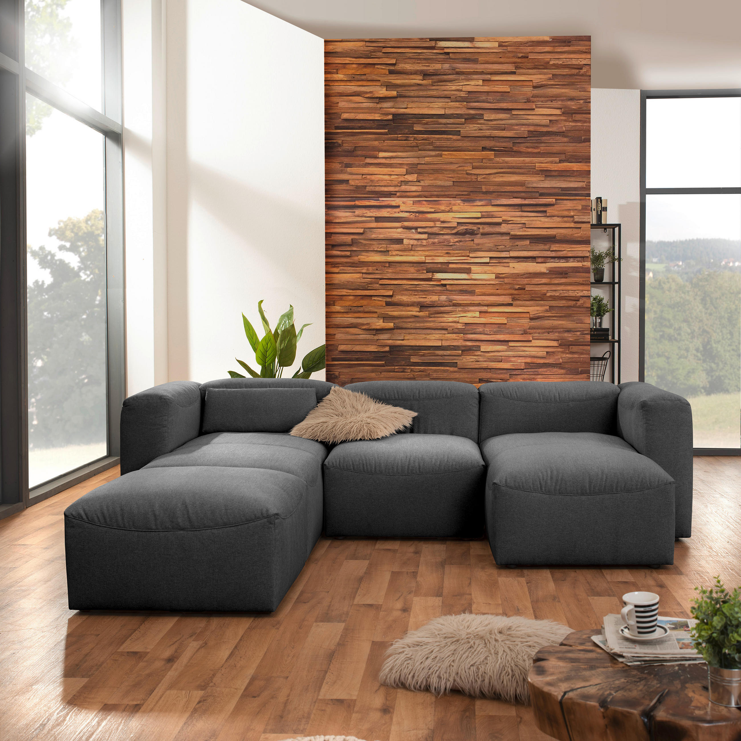 WOHNLANDSCHAFT Anthrazit Flachgewebe  - Anthrazit, Design, Kunststoff/Textil (235/275/160cm) - Max Winzer