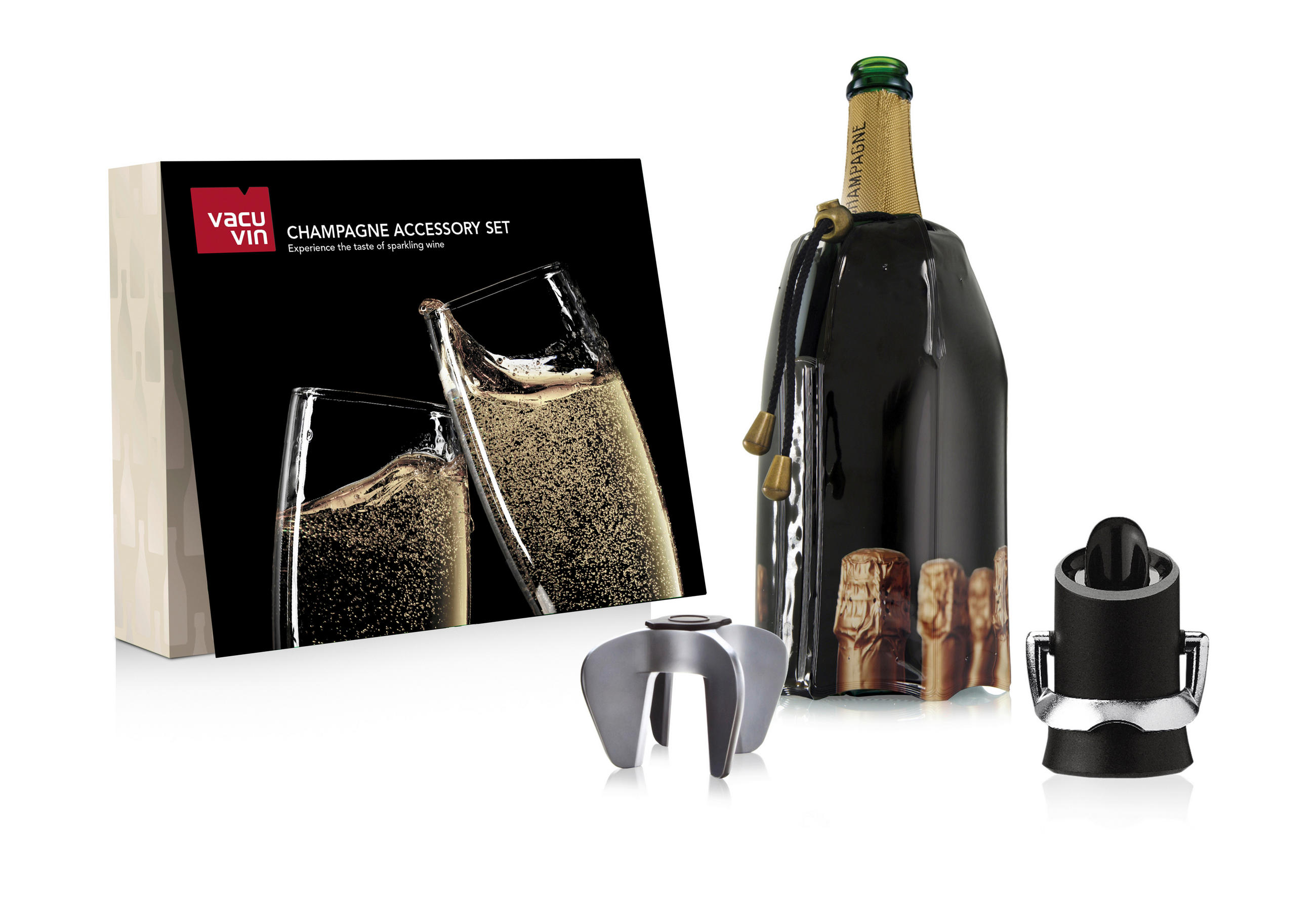 SET ZA ŠAMPANJAC - zlatna/crna, Osnovno, metal/plastika (27.2 cm/22.4/5.7cm) - Vacu Vin