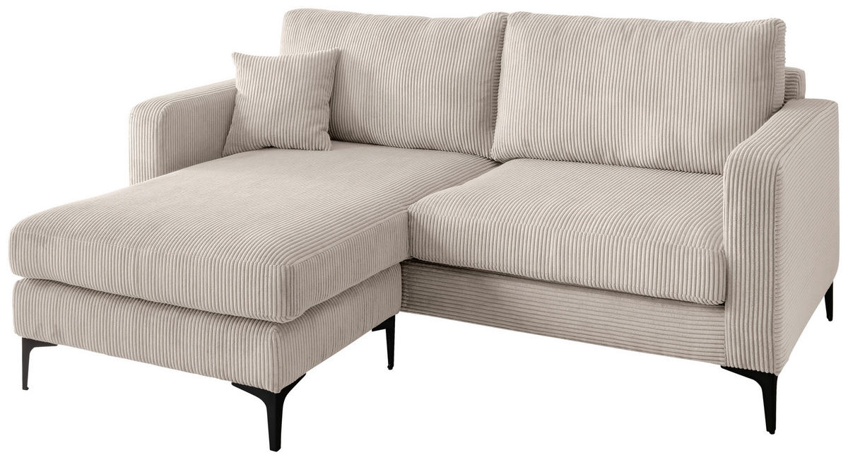 ECKSOFA in Cord Beige  - Beige/Schwarz, Basics, Textil/Metall (204/153cm) - Livetastic